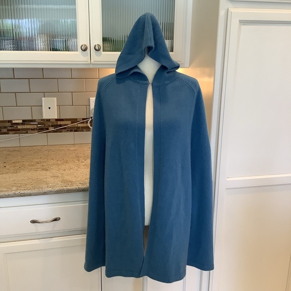Cashmere Blue Hooded Cape Poncho Sweater MAG by Magaschoni - Picture 1 of 11